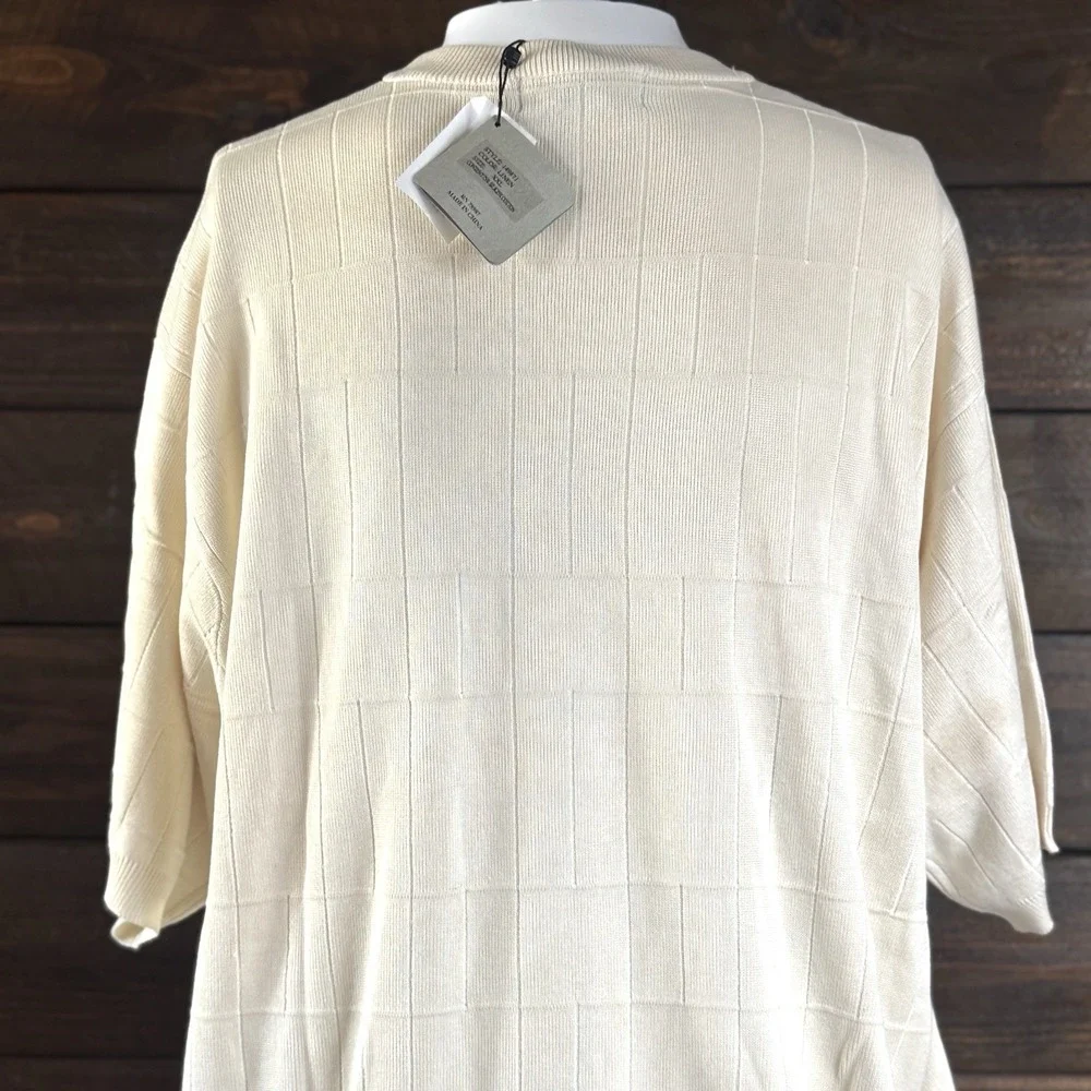 Anthropology Mens 2XL Silk Window Pane Ribbed Knit Short Sleeve Pullover NWT